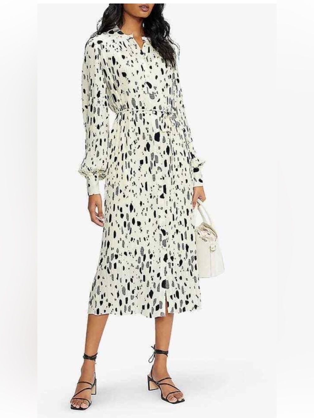 NWT Ted Baker Suzzyy Plisse MIDI Shirt Dress with Balloon Sleeves Size 5/US 12